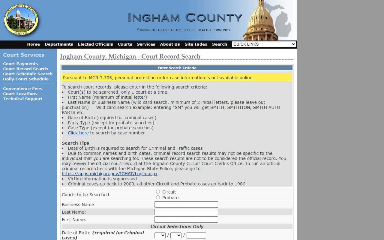 Lansing dissolution of marriage court records search Ingham County